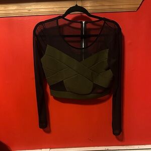 Elegant Black and Olive Mesh Women's Top